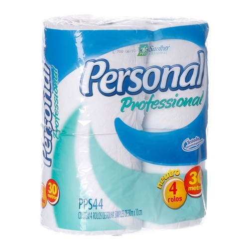 PAPEL HIGIÊNICO PERSONAL FOLHA SIMPLES - 4 ROLOS 30X10